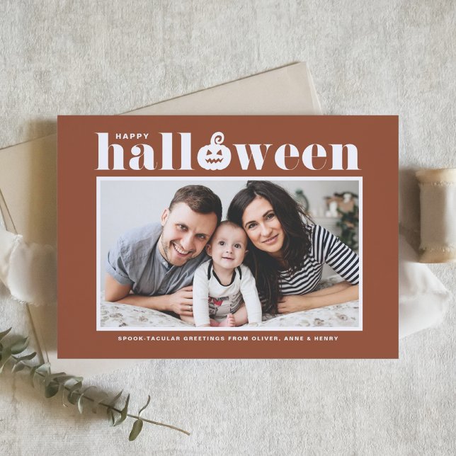 Jack-o'-lantern Terracotta Photo Happy Halloween Holiday Card (Creator Uploaded)