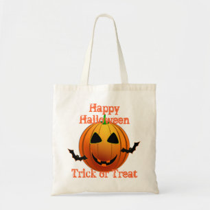 jack-o-lantern trick or treat halloween tote bag