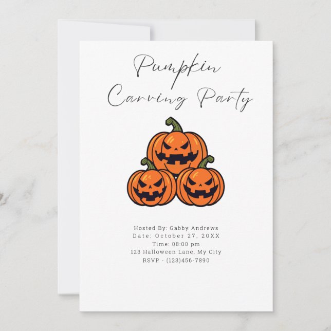 Jack-O' Lantern Trio Pumpkin Carving Party Invitation (Front)