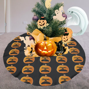 Jack o Lantern Unhappy Face Halloween Pumpkin Brushed Polyester Tree Skirt