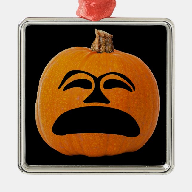 Jack o' Lantern Unhappy Face, Halloween Pumpkin Metal Ornament (Front)