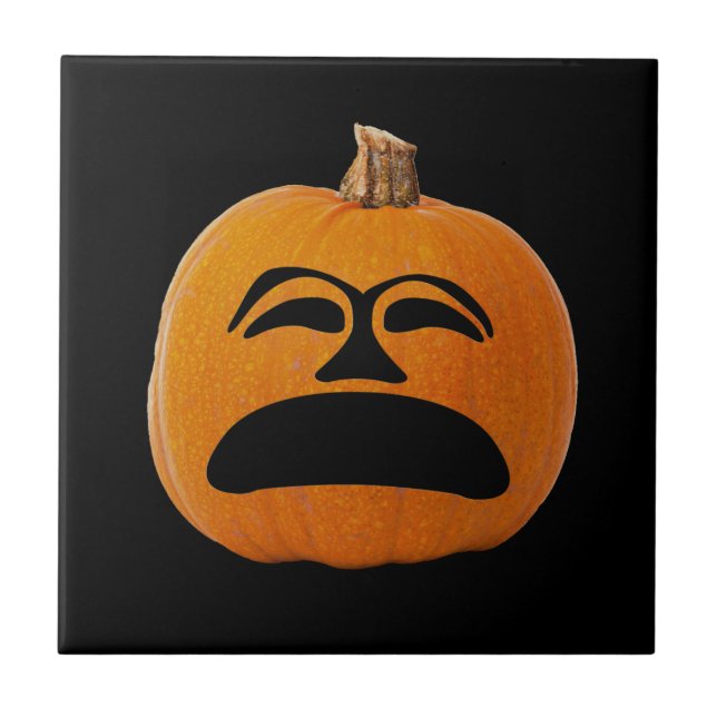 Jack o' Lantern Unhappy Face, Halloween Pumpkin Tile (Front)