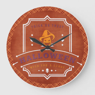 Jack O Lantern Wish You a Scary Halloween Large Clock