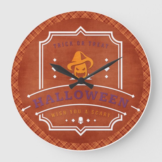 Jack O Lantern Wish You a Scary Halloween Large Clock (Front)