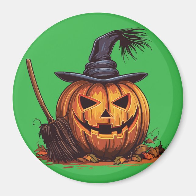 Jack O’ Lantern Witch – Classic Pumpkin Halloween Magnet (Front)