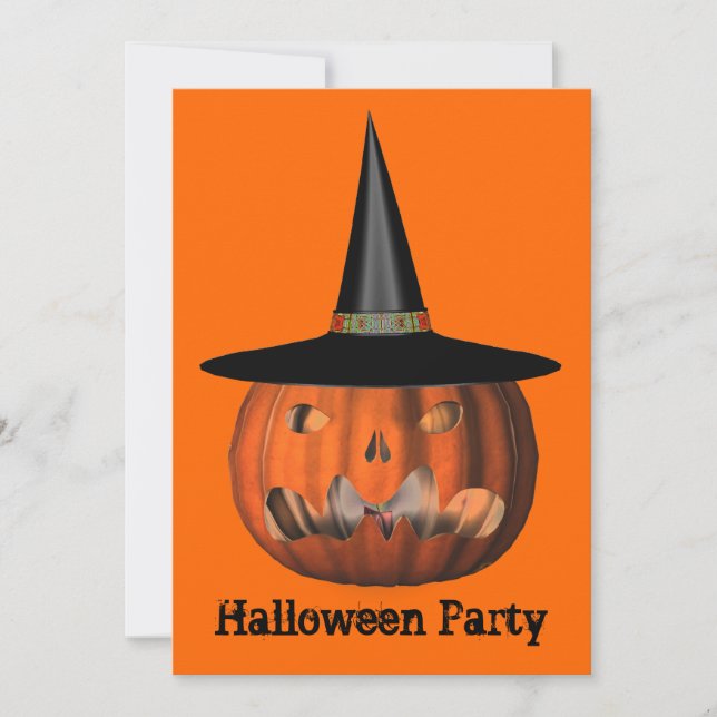 Jack O Lantern Witch Hat Halloween Invitation (Front)