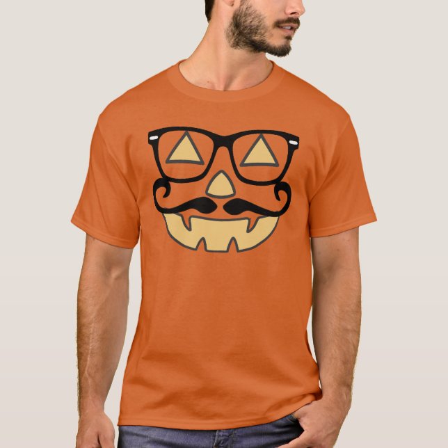 Jack-O-Lantern With Moustache & Glasses T-shirt (Front)