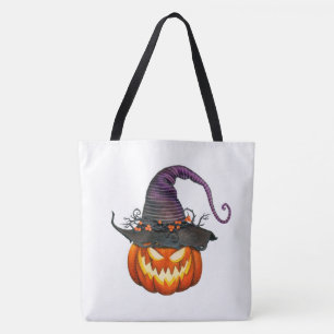 Jack-O-Lantern with Witches Hat Tote Bag