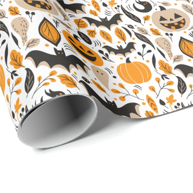 Jack o lanterns bats ghosts autumn cute halloween wrapping paper (Roll Corner)