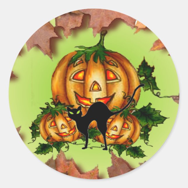 JACK-O-LANTERNS by SHARON SHARPE Classic Round Sticker (Front)