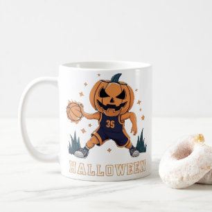 Jack-o'-Lantern's Fiery Slam Dunk: Halloween Night Coffee Mug