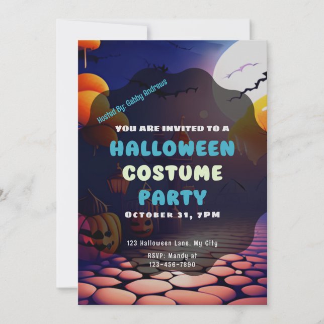 Jack-O' Lanterns Full Moon Creepy Halloween Invitation (Front)