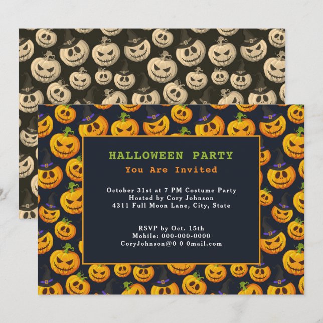 Jack o' Lanterns & Ghost Pumpkins Halloween Party Invitation (Front/Back)