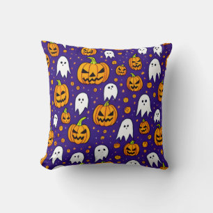 Jack O Lanterns & Ghosts Pattern Throw Pillow