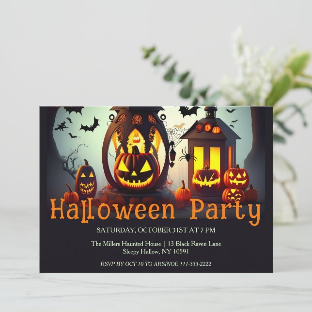 Jack O Lanterns Halloween Party Invitation (Standing Front)