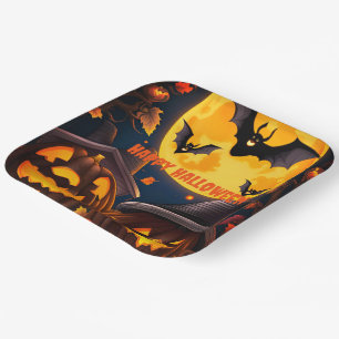 Jack-O-Lanterns Moon Paper Plate