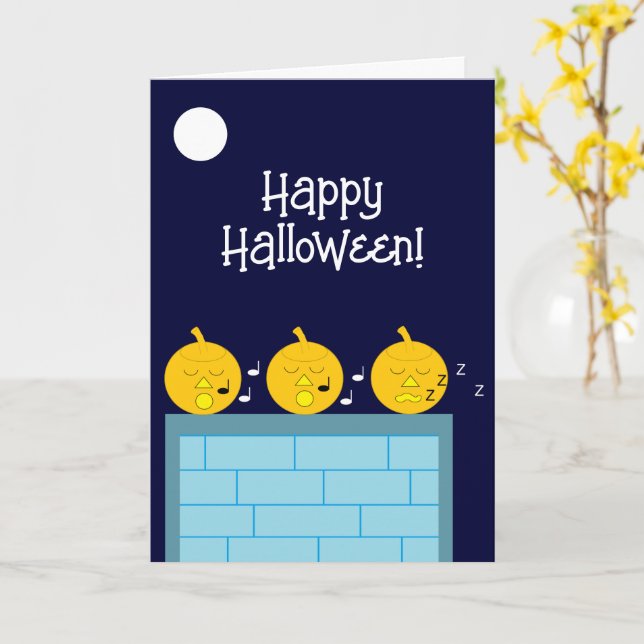 Jack-o'-Lanterns of Whimsy:  Blank Halloween Card (Yellow Flower)
