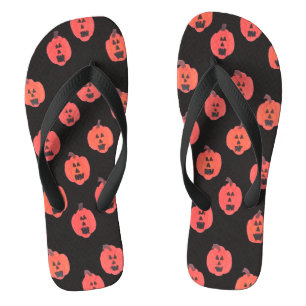 Jack-o-Lanterns on Black  Flip Flops