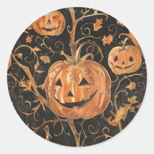 Jack-o-Lanterns on the Vine Classic Round Sticker