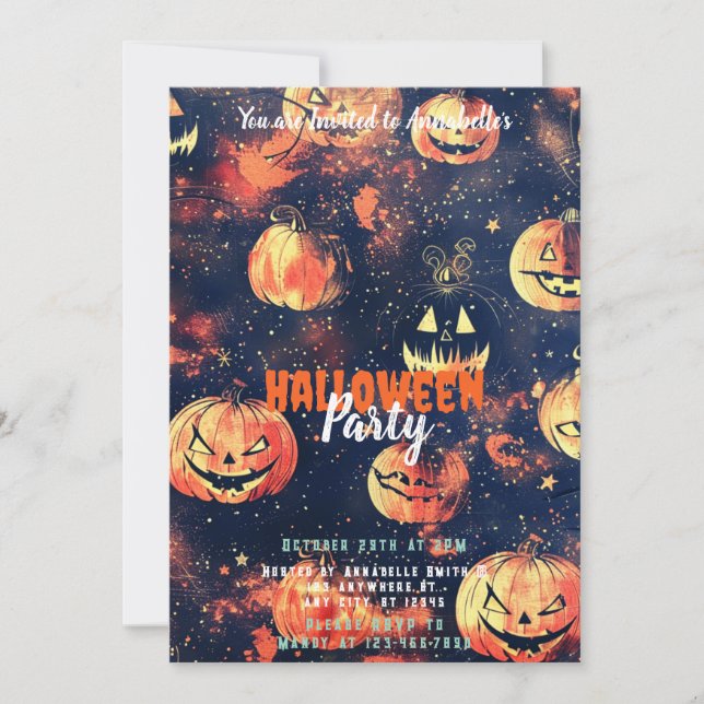 Jack-O' Lanterns Starry Night Halloween Party Invitation (Front)