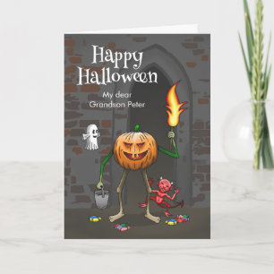 Jack O'lantern at Trick or Treat with his friends Card