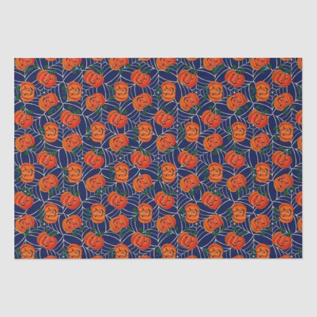 Jack o'lantern & Cobweb Pattern Pumpkin Halloween Tissue Paper (Front)
