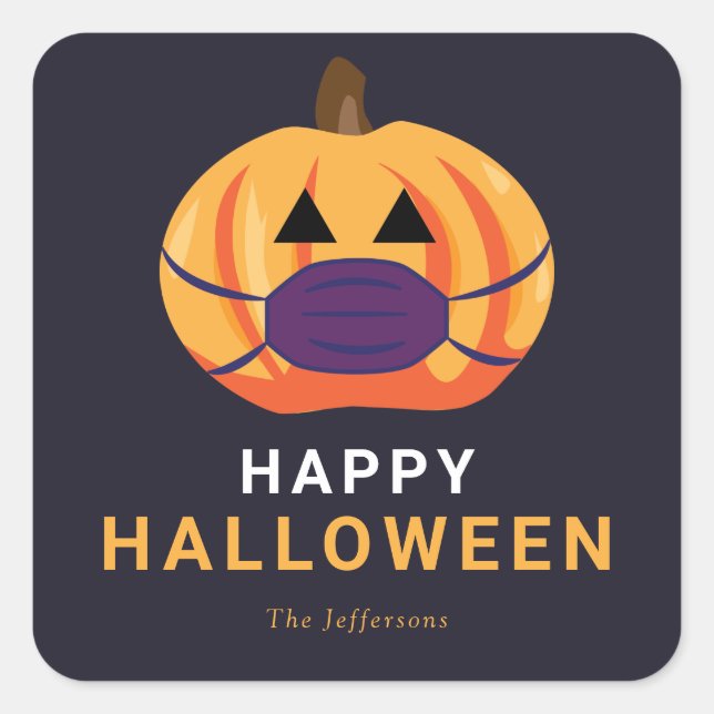 Jack o'lantern Face Mask Happy Halloween Cute Square Sticker (Front)