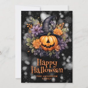 Jack O'Lantern Floral Happy Halloween Card