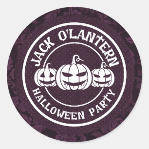 Jack O'Lantern Halloween Party Dark Purple Classic Round Sticker