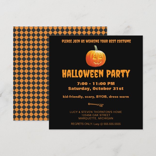 Jack O'Lantern Halloween Party Invitation (Front/Back)