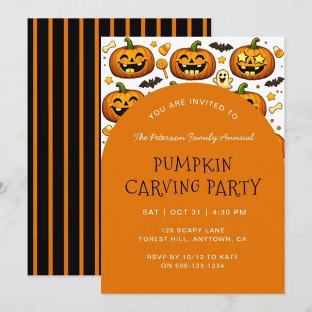 Jack O'lantern Halloween Pumpkin Carving Party Invitation (Front/Back)