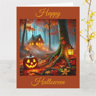 Jack O'Lantern in Spooky Forest on Halloween Card