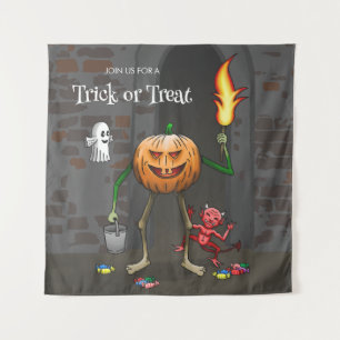 Jack O'lantern on a Friendly Trick or Treat Tapestry
