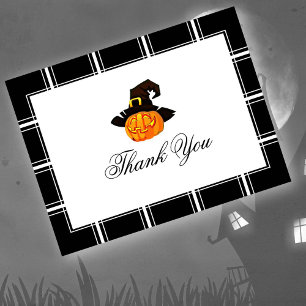 Jack O'Lantern Thank You Halloween Black Postcard