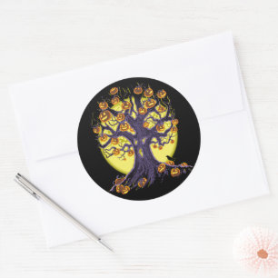 Jack O'Lantern Tree Classic Round Sticker