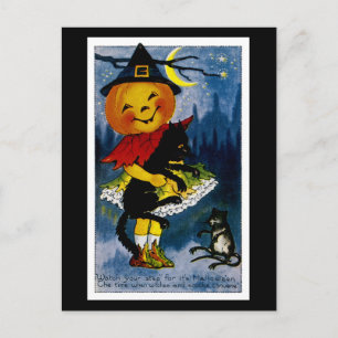 Jack o'Lantern Witch Postcard