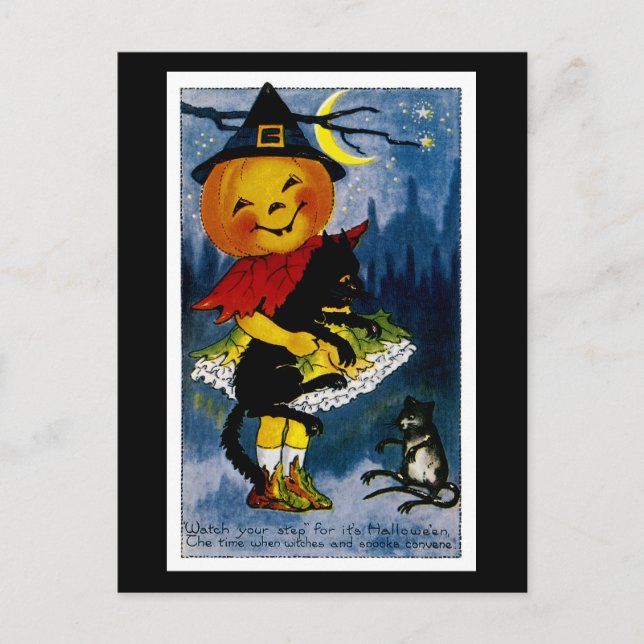 Jack o'Lantern Witch Postcard (Front)