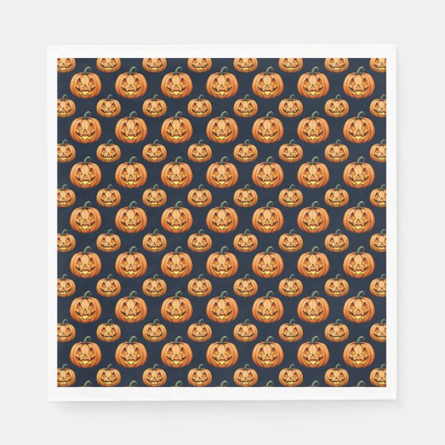 Jack o'Lanterns on Black Halloween Napkin (Front)