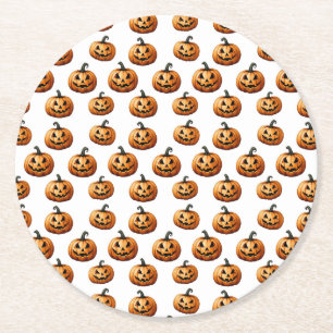 Jack O'Lanterns on White Halloween Round Paper Coaster