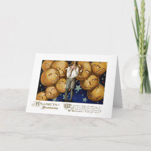 Jack O'Lanterns Peer at Boy Vintage Hallowe'en Card