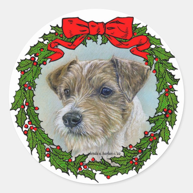 Jack Russel Dog Christmas Classic Round Sticker (Front)