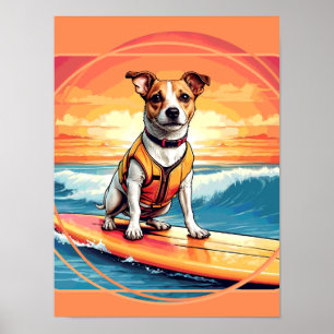 Jack Russel Terrier Surfing Poster