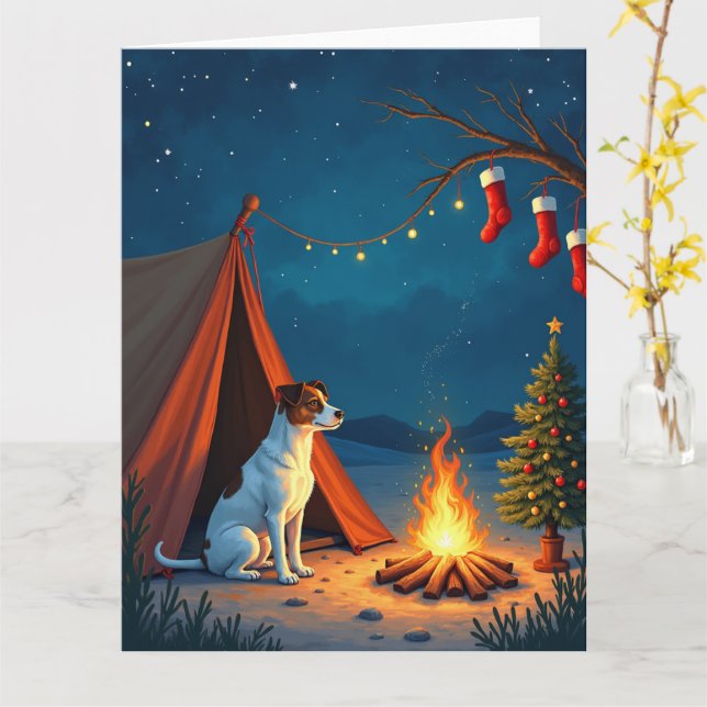 Jack Russell Christmas Camping Night Painting Card (Yellow Flower)