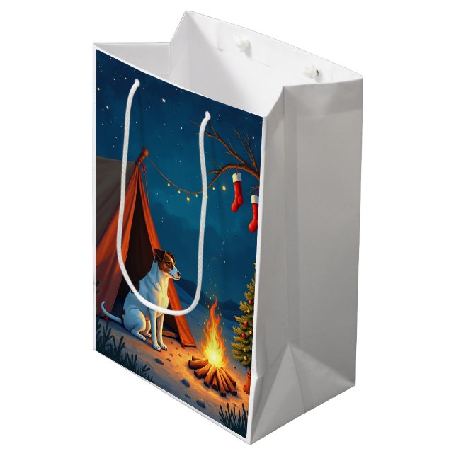 Jack Russell Christmas Camping Night Painting Medium Gift Bag (Front Angled)