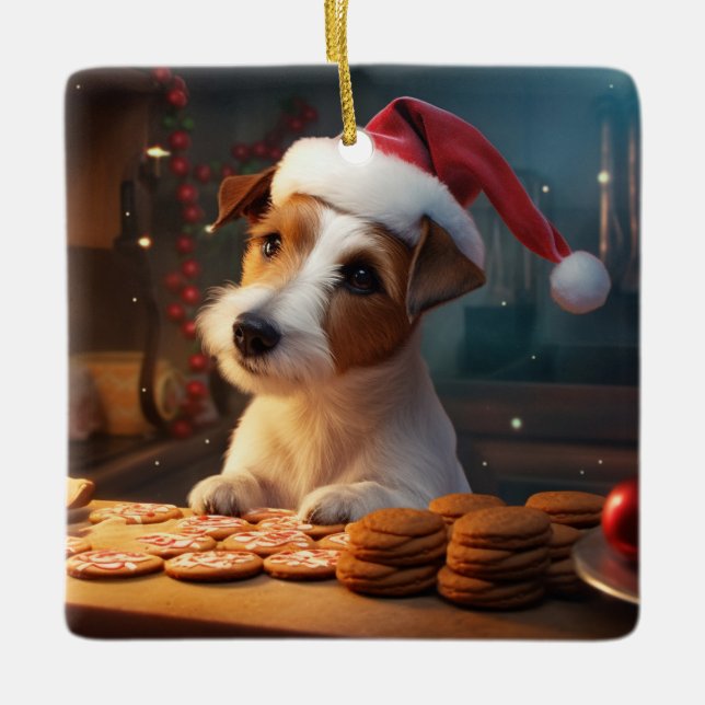 Jack Russell Christmas Cookies Festive Holiday Ceramic Ornament (Front)