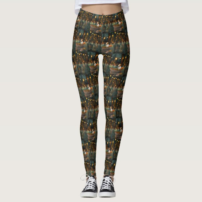Jack Russell Christmas Festive Voyage Leggings (Front)