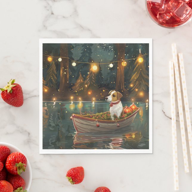 Jack Russell Christmas Festive Voyage Napkin (Insitu)