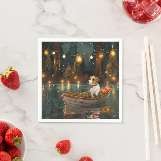 Jack Russell Christmas Festive Voyage Napkin (Insitu)