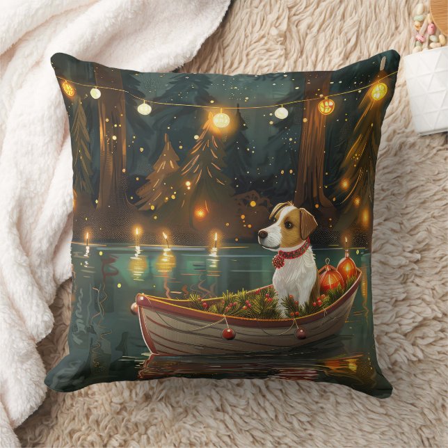 Jack Russell Christmas Festive Voyage Throw Pillow (Blanket)