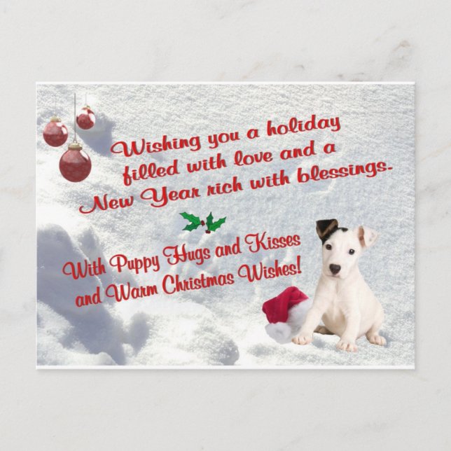 Jack Russell Christmas Hugs and Kisses Postcard (Front)